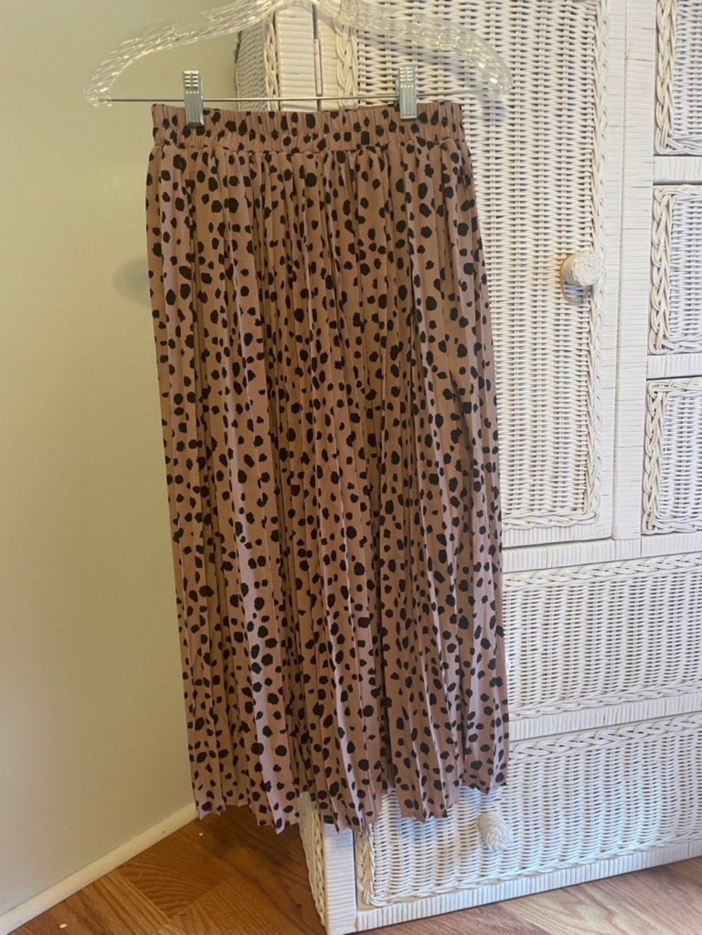 easel Brown Pleated Midi Skirt with Black Spot Print